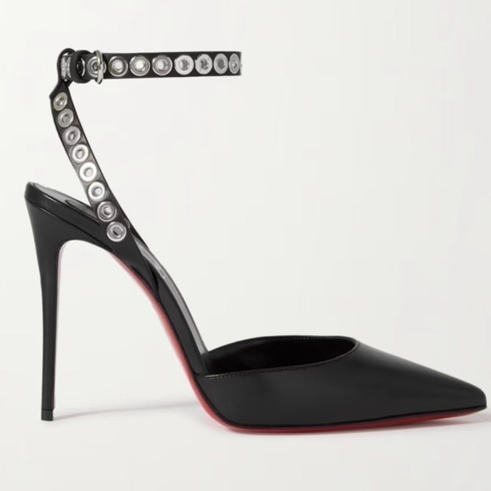 🌺CHRISTIAN LOUBOUTIN 👠 Pumpaclou 100 Eyelet-embellished leather pumps size 38